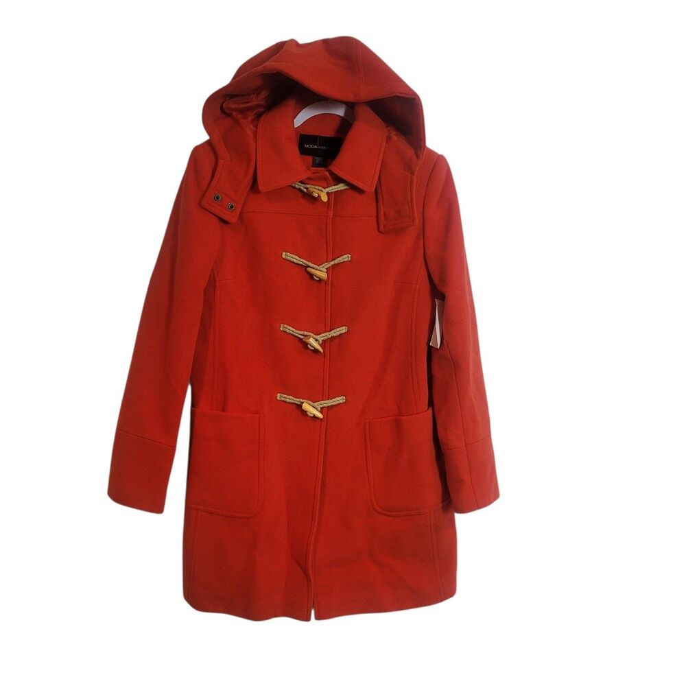 Moda‎ International Wool Toggle PeaCoat Women's Medium Orange Red Coat Y2K NWOT